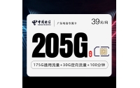 广东电信专属卡【39元205G+100分钟】