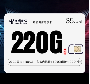 烟台电信专享卡【35元220G+300分钟】