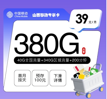 山西移动专享卡【39元380G+200分钟】