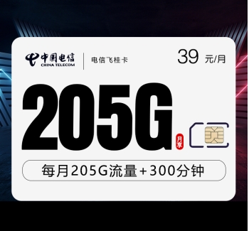 电信飞桂卡【39元205G+300分钟】