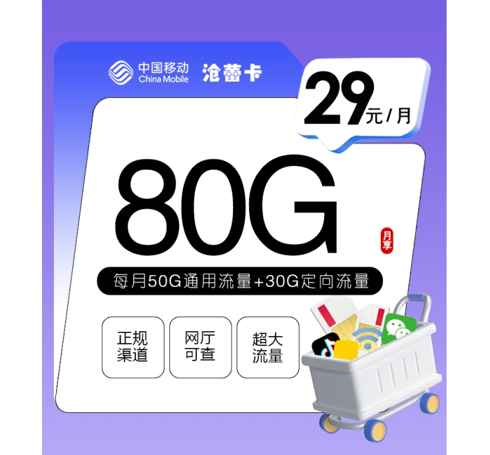 移动沧蕾卡【29元80G】