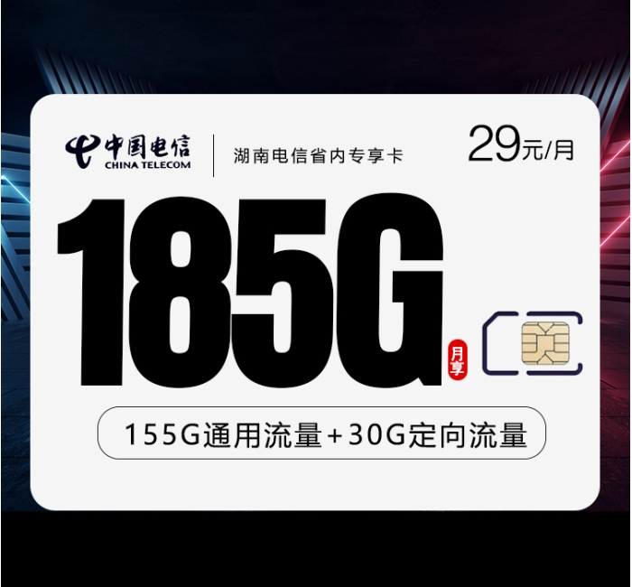 湖南电信省内专享卡【29元185G】.
