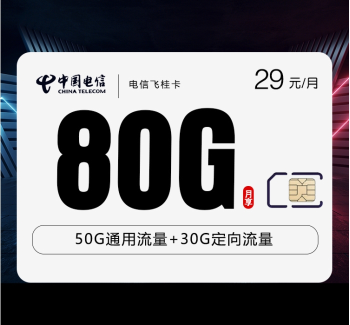 电信飞桂卡【29元80G流量】
